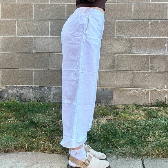 White Linen Pants Womens Large Wide Leg Roxy Fisherman - Picture 4 of 9